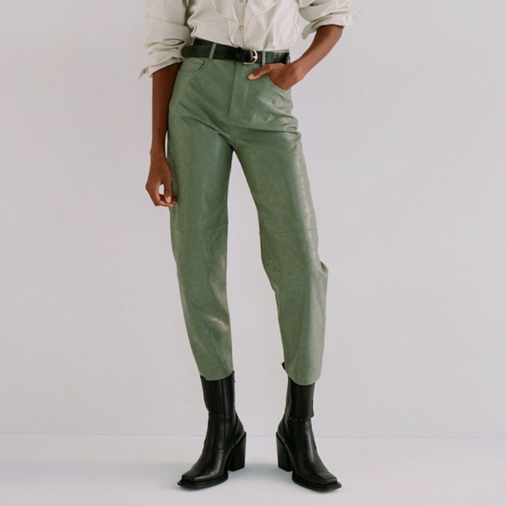 MANGO brand “Wally trouser” green faux leather pants, new with tags